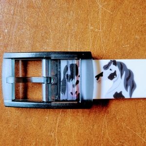 NWOT C4 Classic Belt with Buckle, White with Horses Pattern